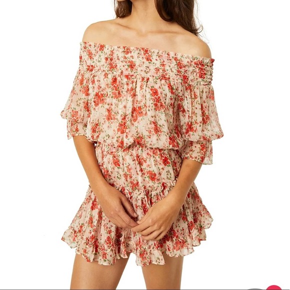 misa los angeles darla floral poppy off the shoulder ruffle mini dress small - Picture 8 of 10